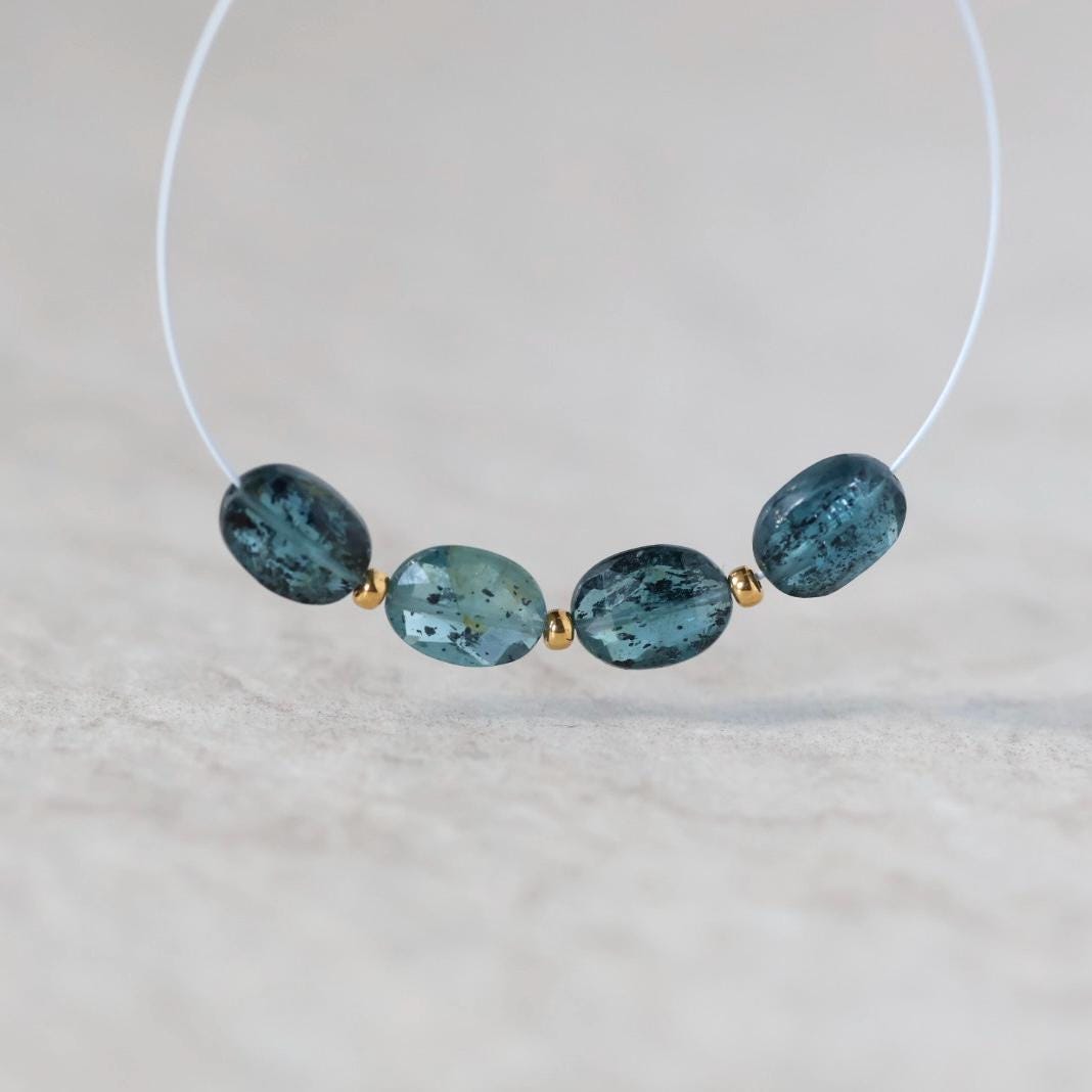 Moss Teal Kyanite Oval Beads Faceted 4 PCs Natural Gemstone for DIY Jewelry Making