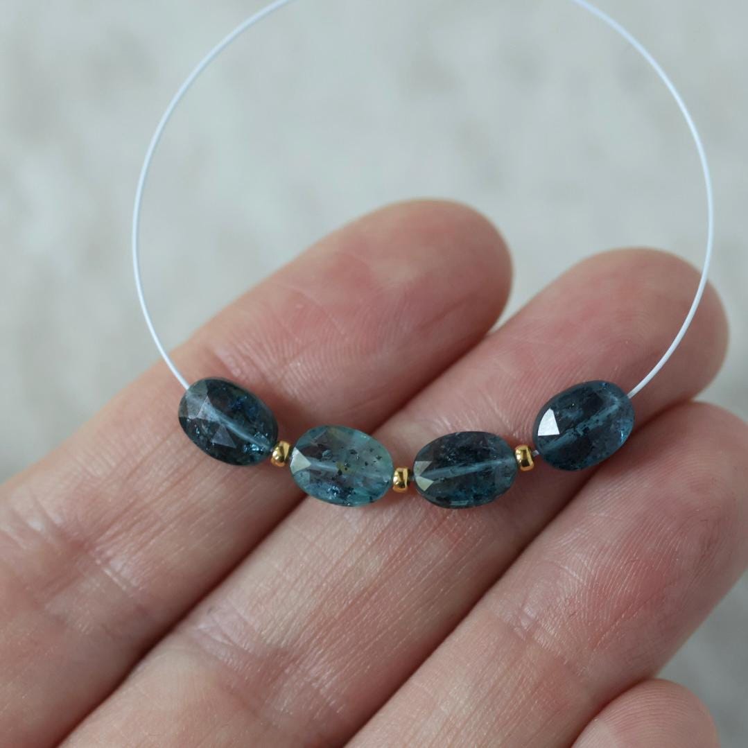 Moss Teal Kyanite Oval Beads Faceted 4 PCs Natural Gemstone for DIY Jewelry Making