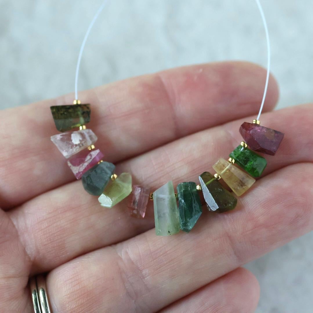 Multi Color Tourmaline Slice Beads Raw Briolette Drops 6-10mm 12 PCs Genuine Watermelon Tourmaline Gemstone DIY Jewelry Making