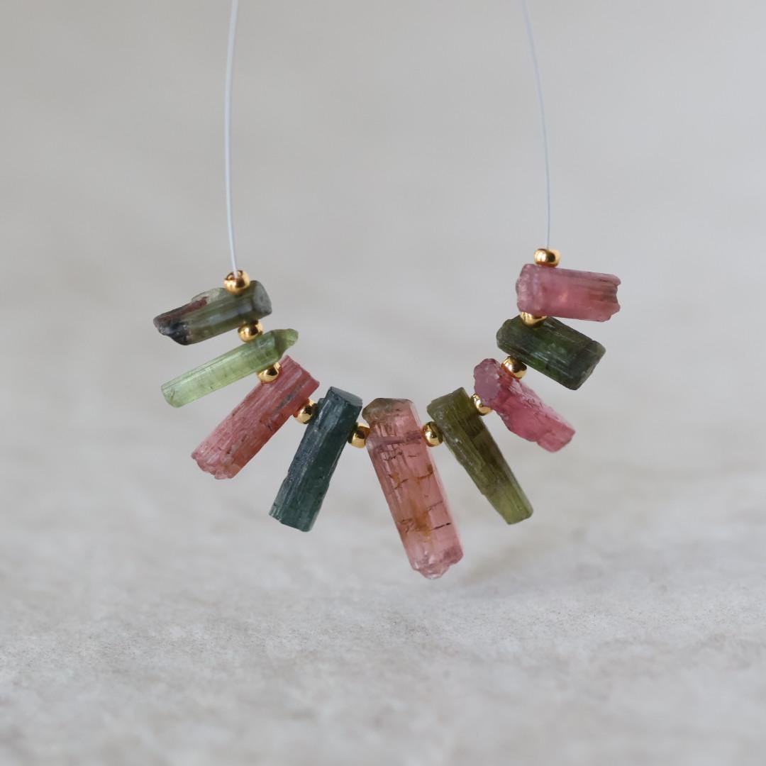 Multi Color Tourmaline Slice Beads Raw Briolette Sticks 8-16mm 9 PCs Genuine Watermelon Tourmaline Gemstone for DIY Jewelry Making