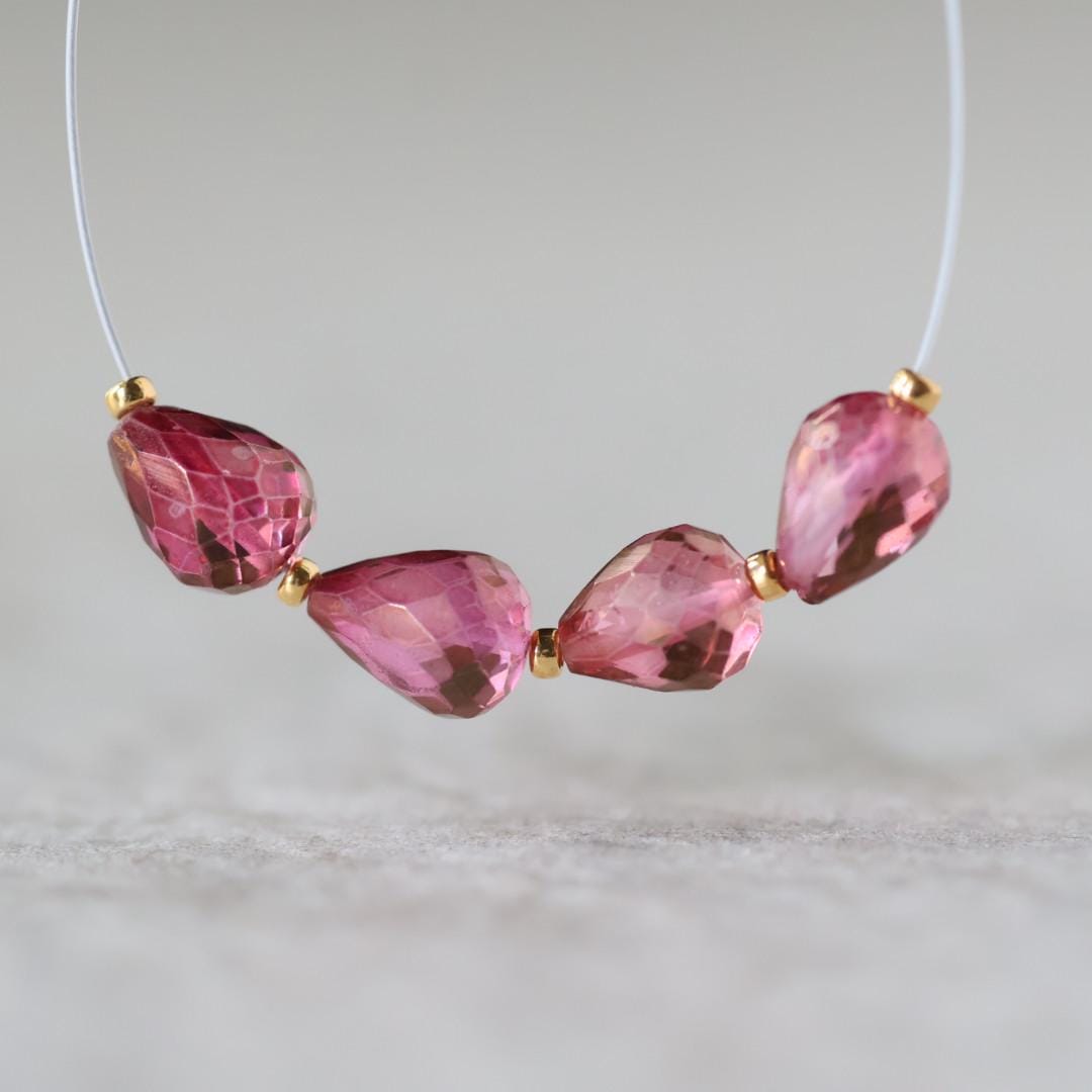 Mystic Pink Topaz Faceted Teardrop Beads Oval 5x7mm 4 Pcs Natural Gemstone for DIY Jewelry Making