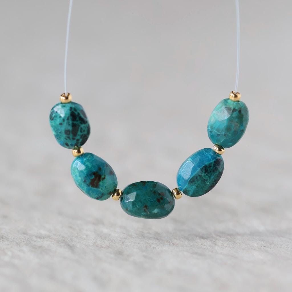 Chrysocolla Oval Nugget Beads – Faceted Oval Natural Gemstone -5 Pcs