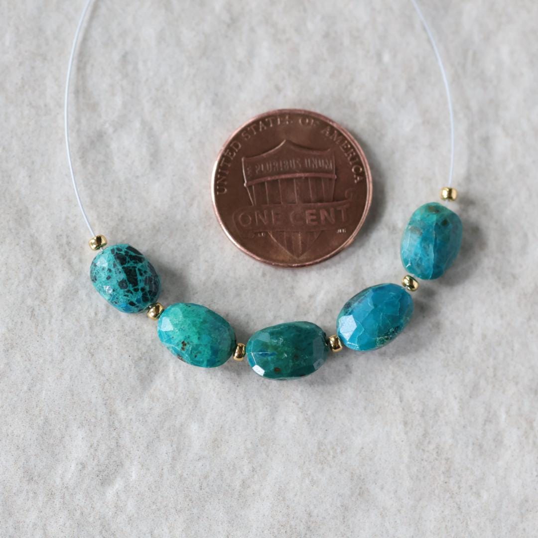 Chrysocolla Oval Nugget Beads – Faceted Oval Natural Gemstone -5 Pcs