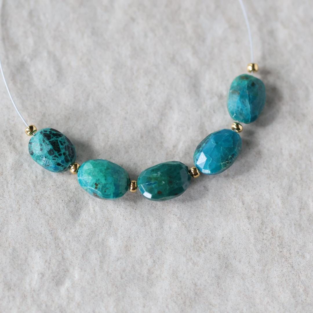 Chrysocolla Oval Nugget Beads – Faceted Oval Natural Gemstone -5 Pcs