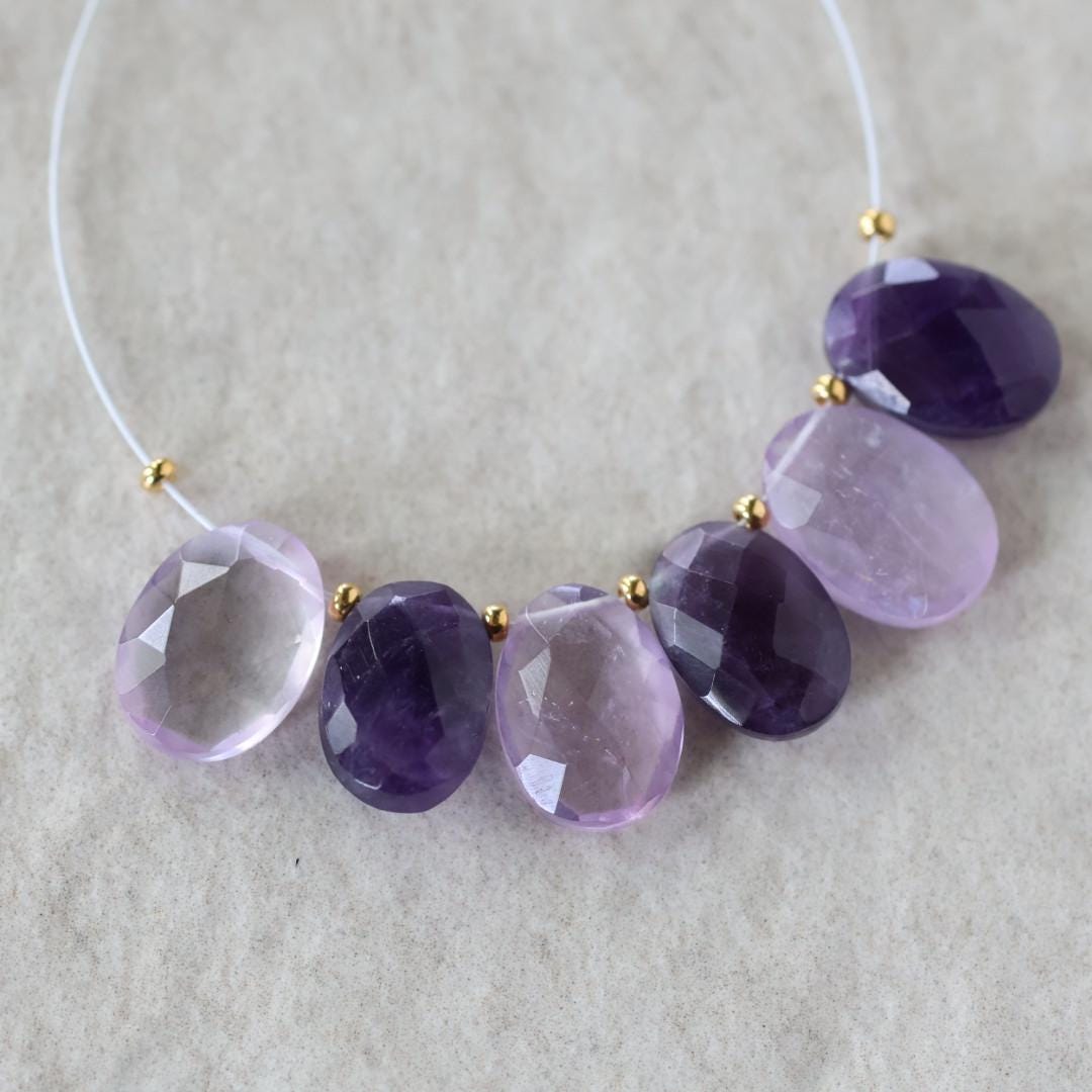 12mm Amethyst Oval Briolette Beads – Faceted Oval Natural Gemstone