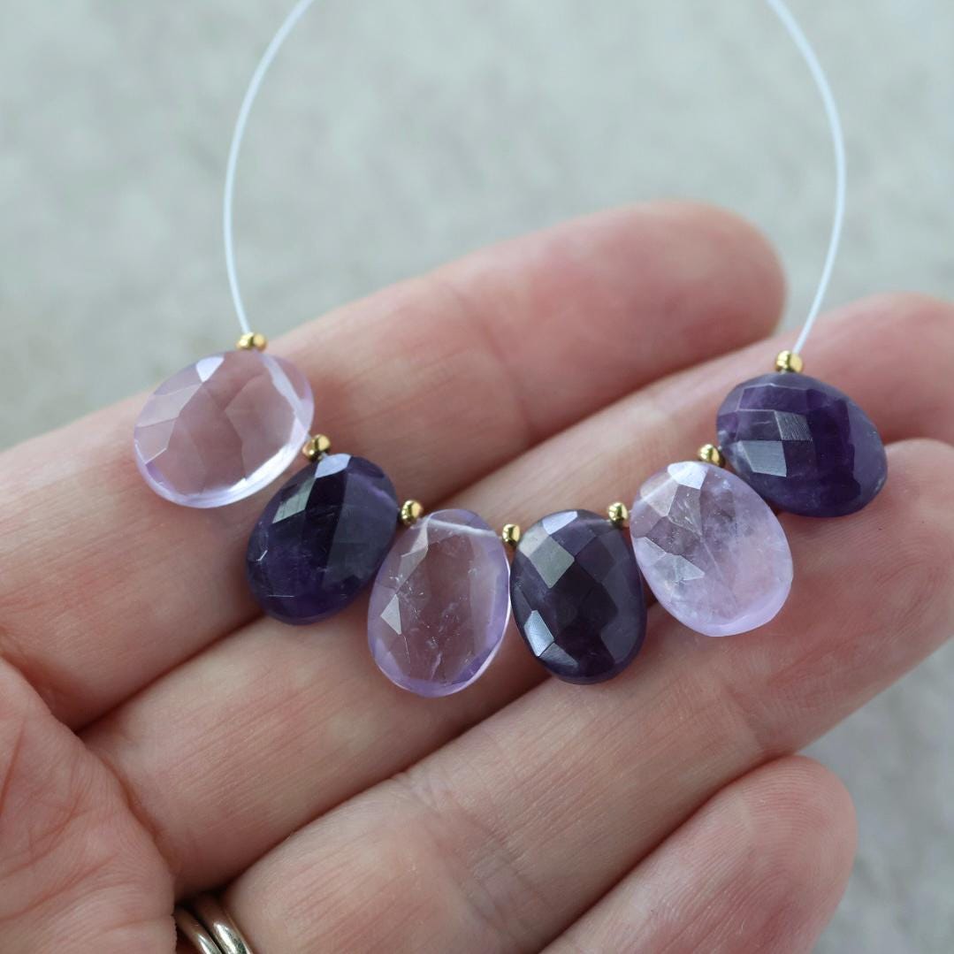 12mm Amethyst Oval Briolette Beads – Faceted Oval Natural Gemstone