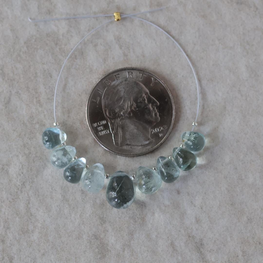 Natural Aquamarine Briolette Beads Smooth Teardrops 7-10mm Gemstone Drops for DIY Jewelry making