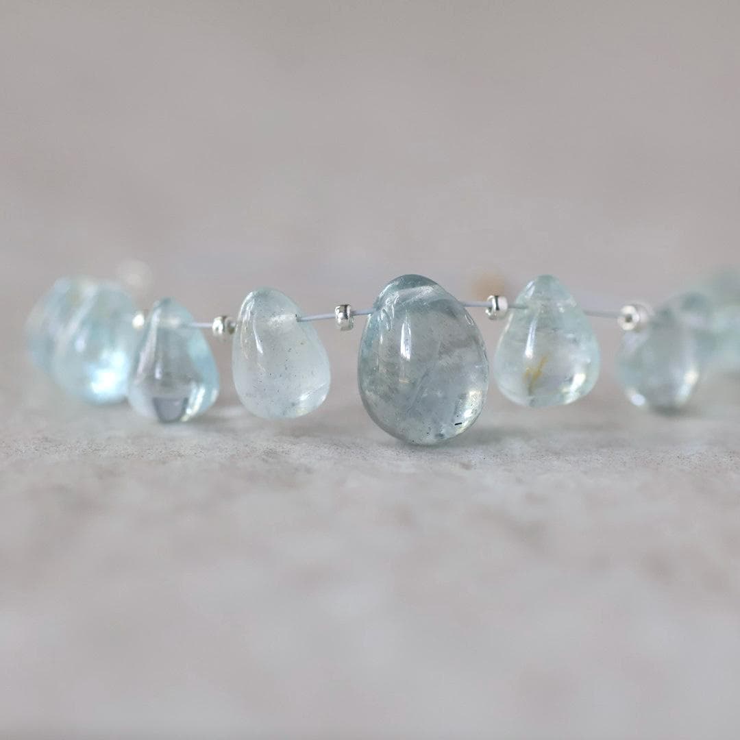 Natural Aquamarine Briolette Beads Smooth Teardrops 7-10mm Gemstone Drops for DIY Jewelry making
