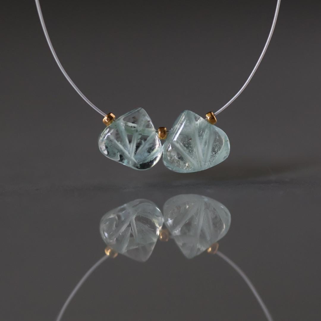 Natural Aquamarine Carved Briolette Beads Drops 7mm Teardrops 2Pcs Gemstone Beads March Birthstone DIY Jewelry Making Earrings Supplies