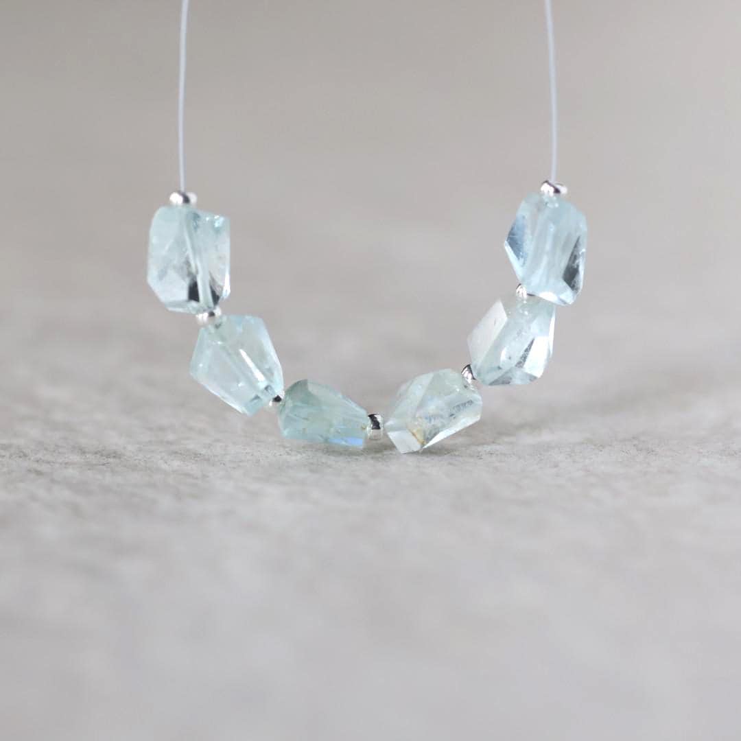 Natural Aquamarine Faceted Nugget Beads 6-9mm Stone Chunk Gemstone Bead Jewelry Making Craft Gift Beads March Birthstone