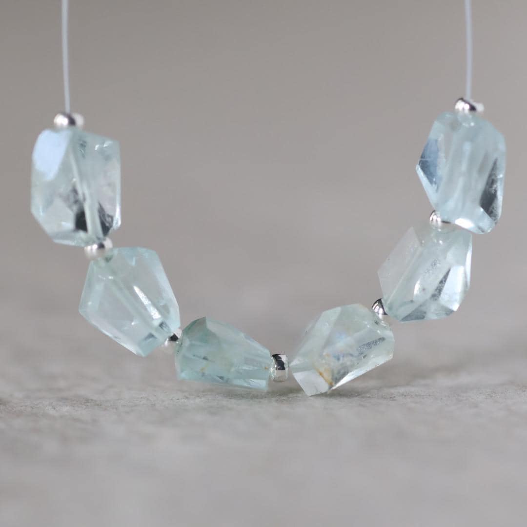 Natural Aquamarine Faceted Nugget Beads 6-9mm Stone Chunk Gemstone Bead Jewelry Making Craft Gift Beads March Birthstone