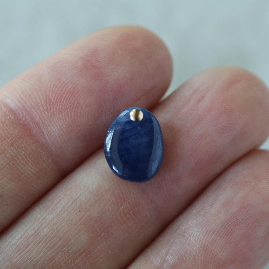Natural Blue Sapphire Oval Beads Smooth Flat Top Drilled Briolettes 5 PCs 6-10mm Drops Genuine Gemstone DIY Jewelry Making