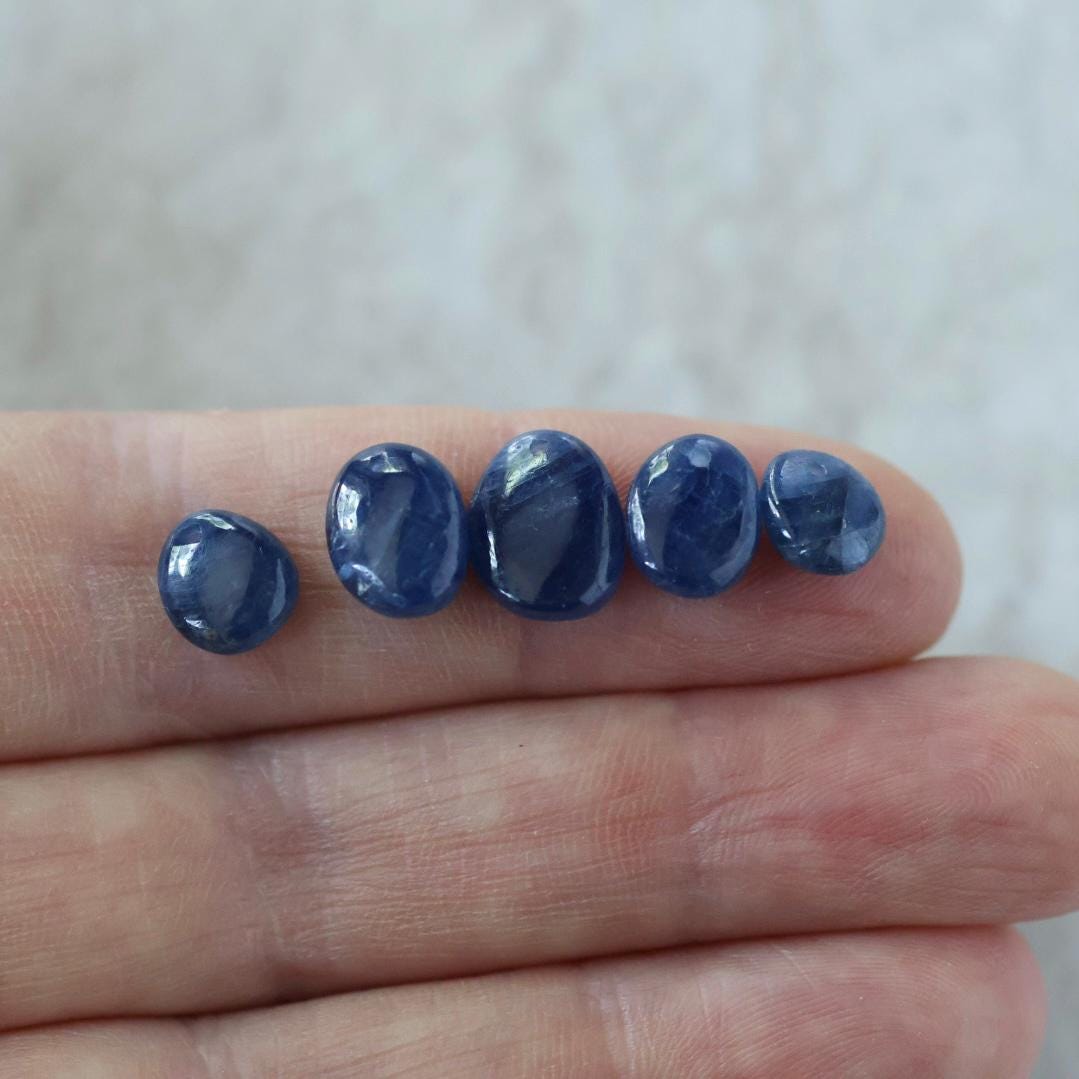 Natural Blue Sapphire Oval Beads Smooth Flat Top Drilled Briolettes 5 PCs 6-10mm Drops Genuine Gemstone DIY Jewelry Making