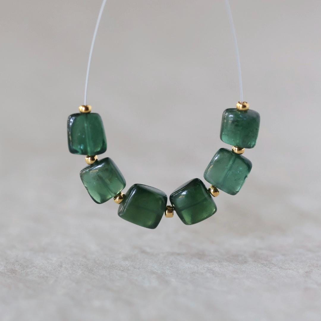 Natural Chrome Green Apatite Square Beads Smooth 6 PCs Gemstone for DIY Jewelry Making Supplies