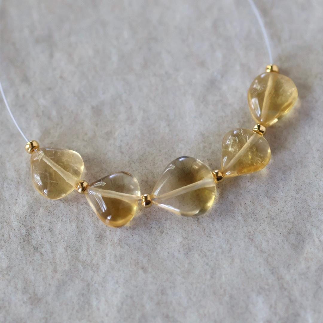 Natural Citrine Heart Beads Smooth 6-9mm 5 Pcs Yellow Gemstone Beads for DIY Jewelry Making