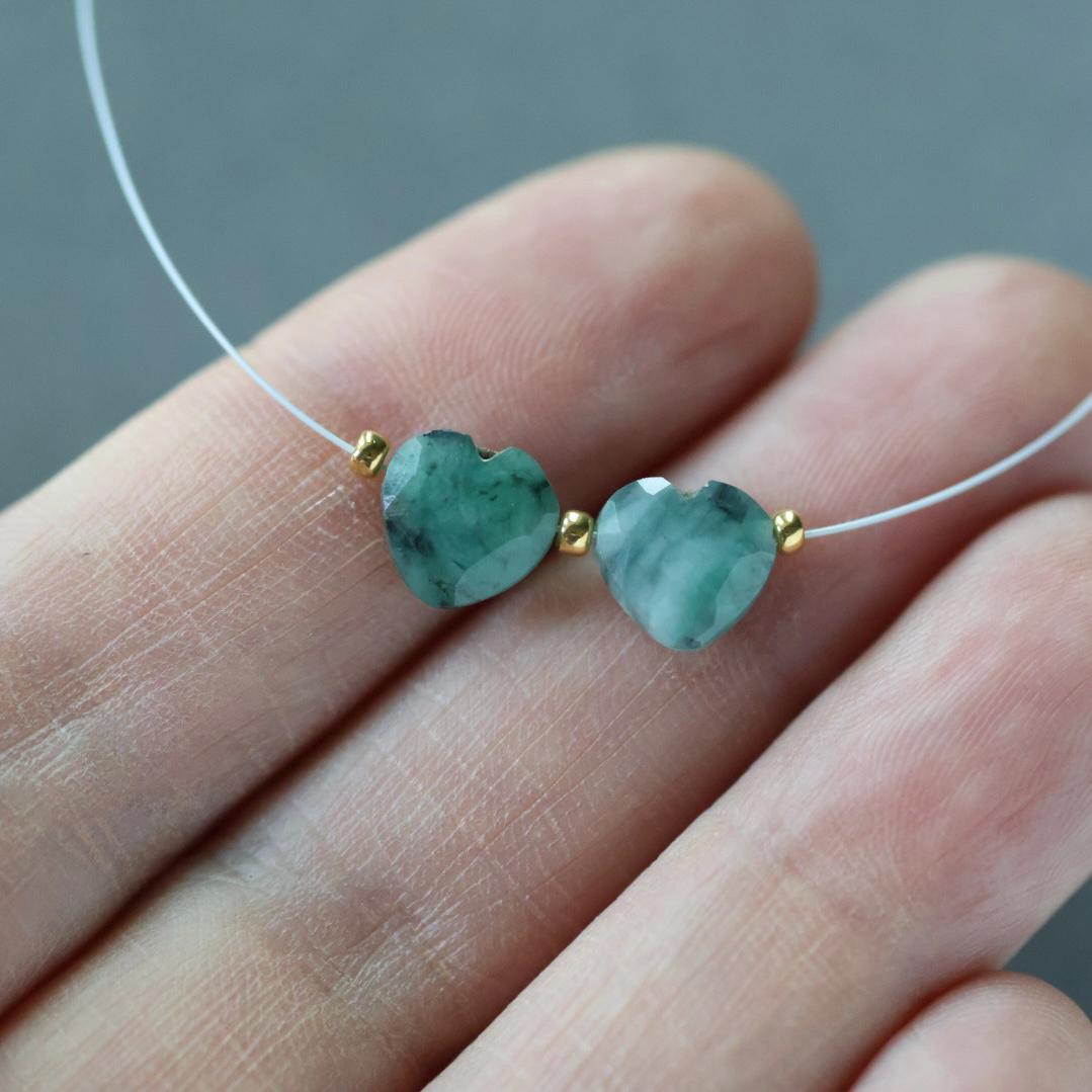Natural Emerald Heart Bead Faceted 8mm Briolette Stone Gemstone Bead for DIY Jewelry Making Gift Beads May Birthstone