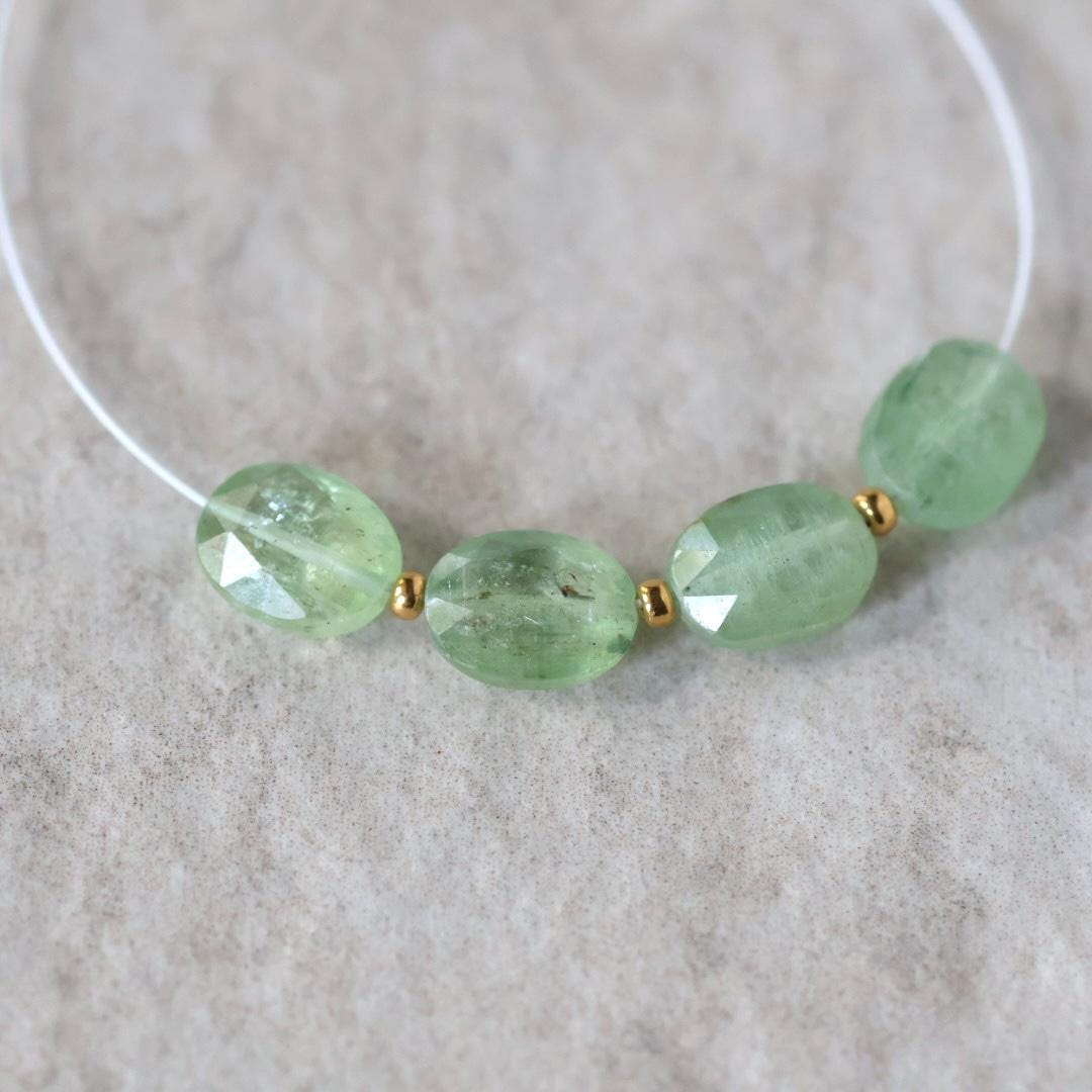 Natural Green Kyanite Oval Beads Faceted 4 PCs 7x9mm Genuine Gemstone for DIY Jewelry Making Earrings Supplies