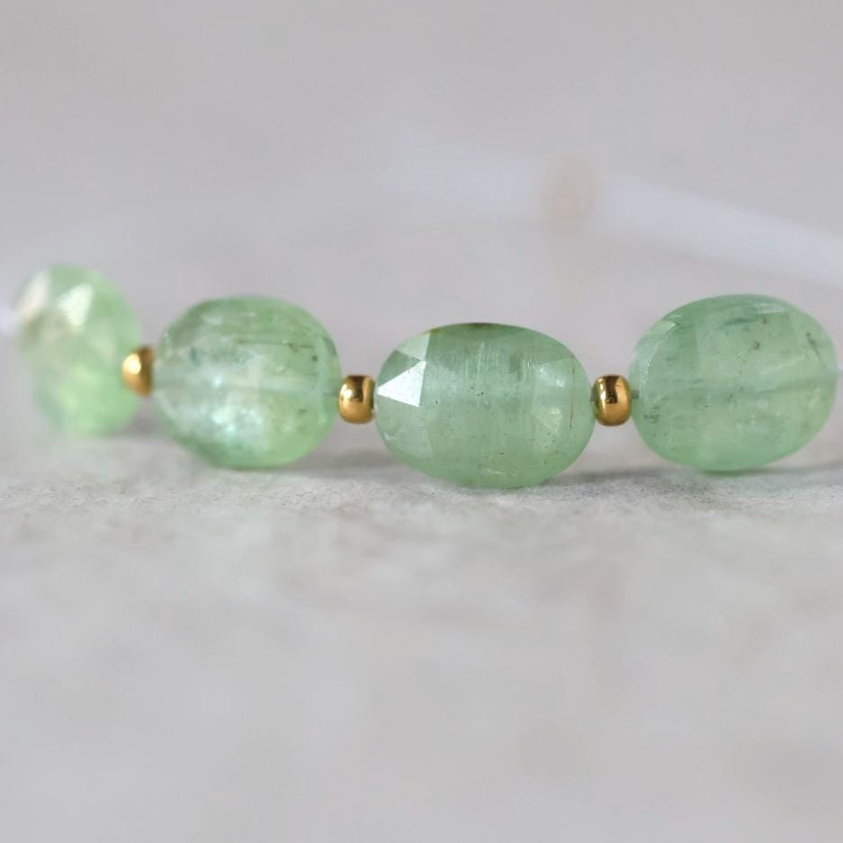 Natural Green Kyanite Oval Beads Faceted 4 PCs 7x9mm Genuine Gemstone for DIY Jewelry Making Earrings Supplies