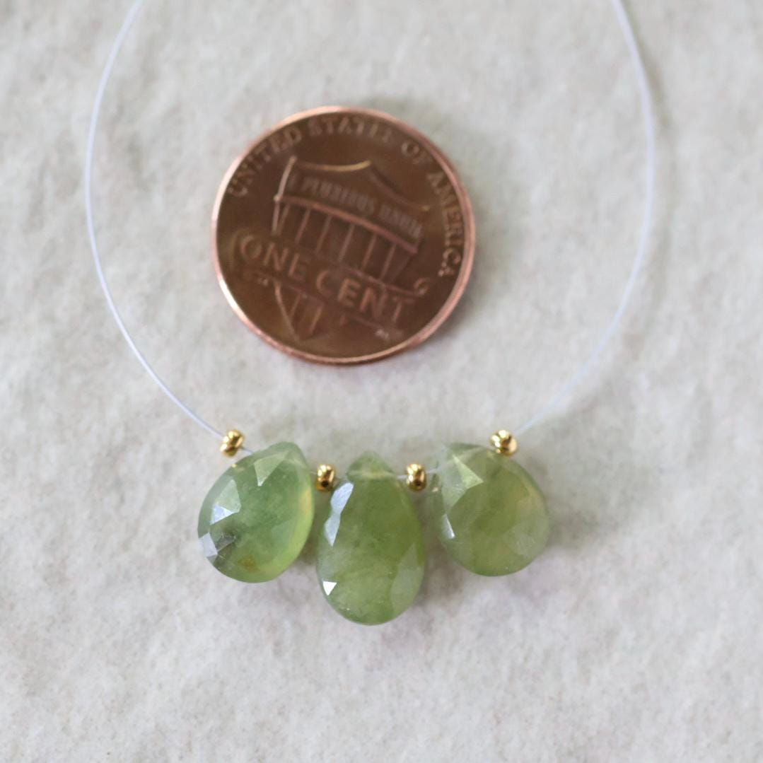 Natural Green Sapphire Briolette Beads-Pear Shape Teardrops 3 PCs