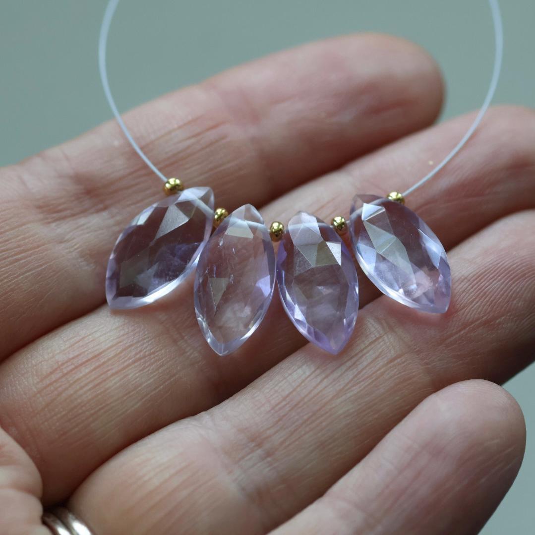 16mm Pink Amethyst Marquise Beads – Faceted Briolette Natural Gemstone