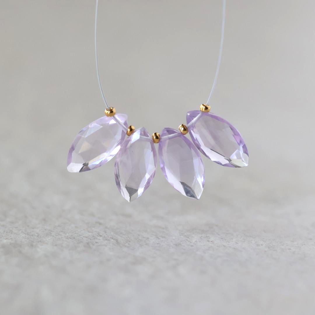 16mm Pink Amethyst Marquise Beads – Faceted Briolette Natural Gemstone