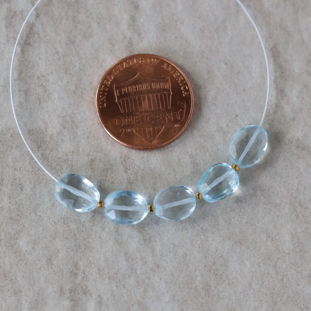 Natural Sky Blue Topaz Oval Beads Faceted 6x9mm 5 Pcs Genuine Gemstone for DIY Jewelry Making