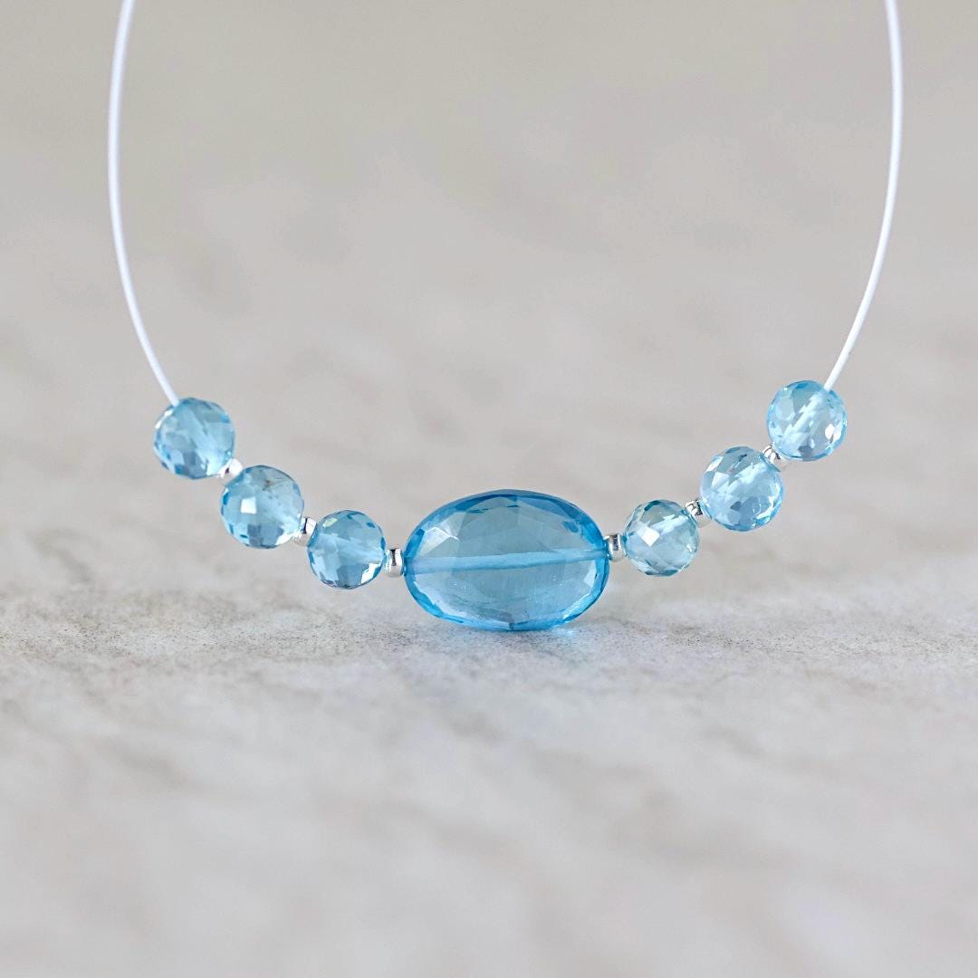 Natural Swiss Blue Topaz Faceted Beads Round Oval Genuine Gemstone for DIY Jewelry Making Supplies Pendants