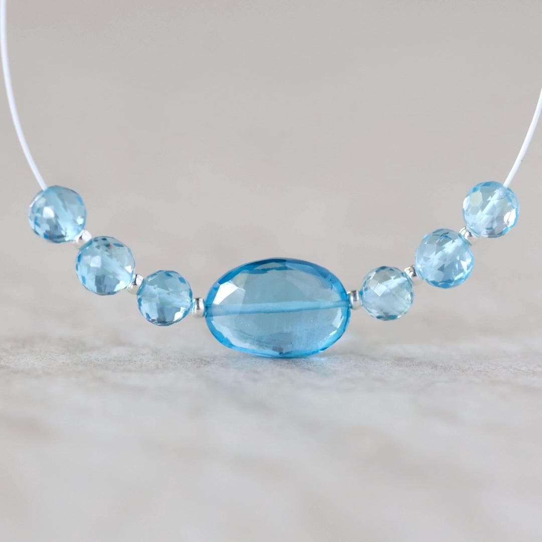 Natural Swiss Blue Topaz Faceted Beads Round Oval Genuine Gemstone for DIY Jewelry Making Supplies Pendants