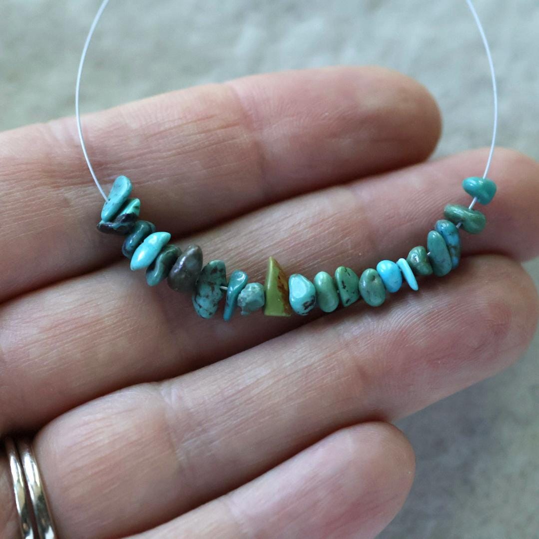 Natural Turquoise Chip Beads Nuggets Smooth 4-7mm 2” strand Vintage Turquoise Gemstone Beads DIY Jewelry Making December Birthstone