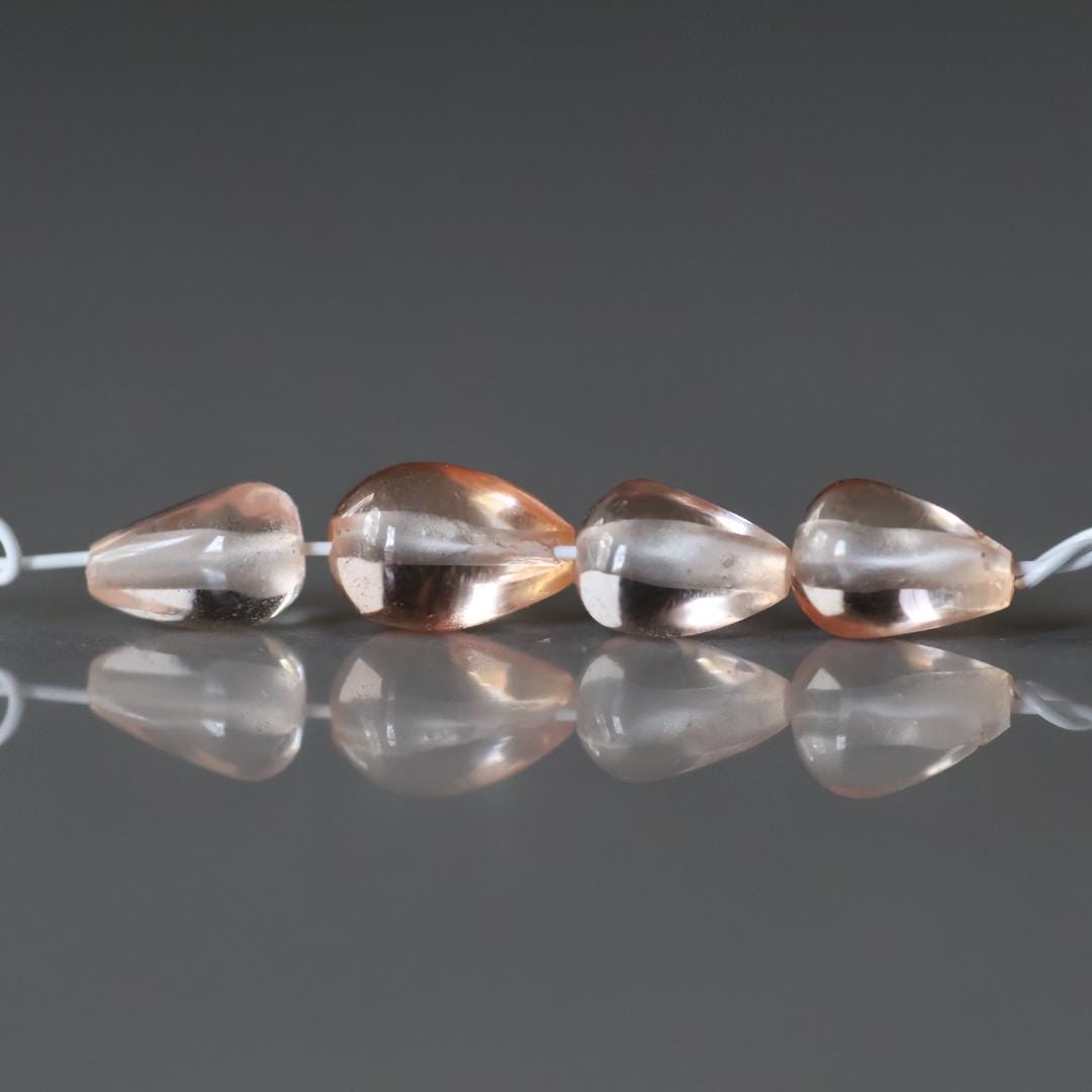 Peach Sapphire Teardrop Beads Smooth 4 PCs Genuine Gemstone Beads Jewelry Making Beading Craft Gift September Birthstone