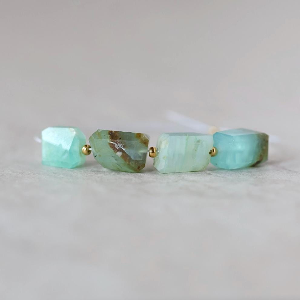 Peruvian Green Opal Nugget Beads Freeform Chunks 4 Pcs Opal Genuine Gemstone Beads Natural Opal for Jewelry Making Beading Craft Gift Beads