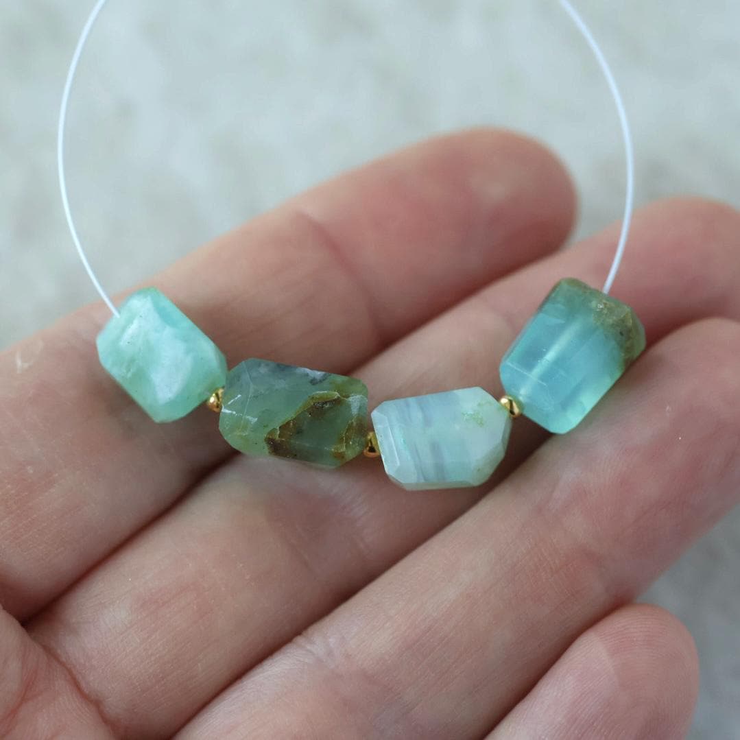 Peruvian Green Opal Nugget Beads Freeform Chunks 4 Pcs Opal Genuine Gemstone Beads Natural Opal for Jewelry Making Beading Craft Gift Beads