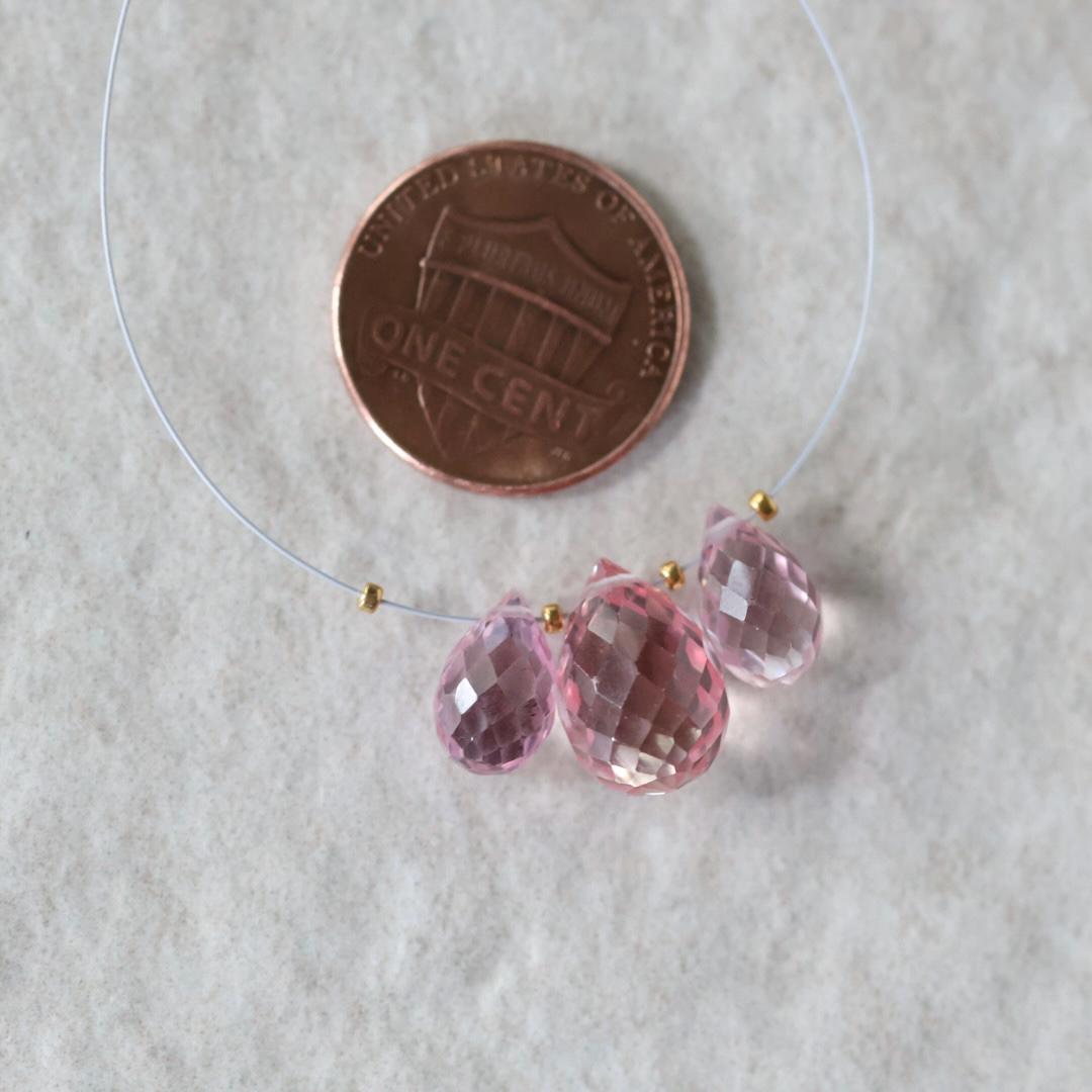 Pink Peach Padparadscha Sapphire Briolette Beads - Faceted Teardrop Pear Shape, 3 Pcs ,10-13mm