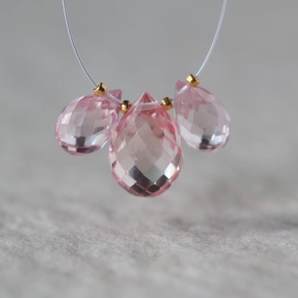 Pink Peach Padparadscha Sapphire Briolette Beads - Faceted Teardrop Pear Shape, 3 Pcs ,10-13mm