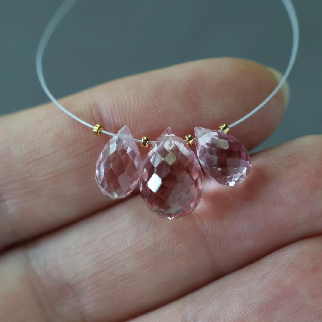 Pink Peach Padparadscha Sapphire Briolette Beads - Faceted Teardrop Pear Shape, 3 Pcs ,10-13mm