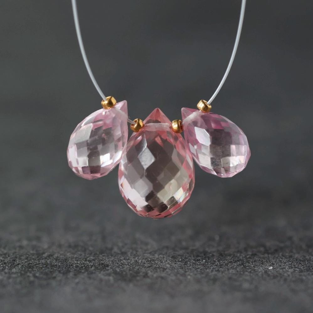 Pink Peach Padparadscha Sapphire Briolette Beads - Faceted Teardrop Pear Shape, 3 Pcs ,10-13mm