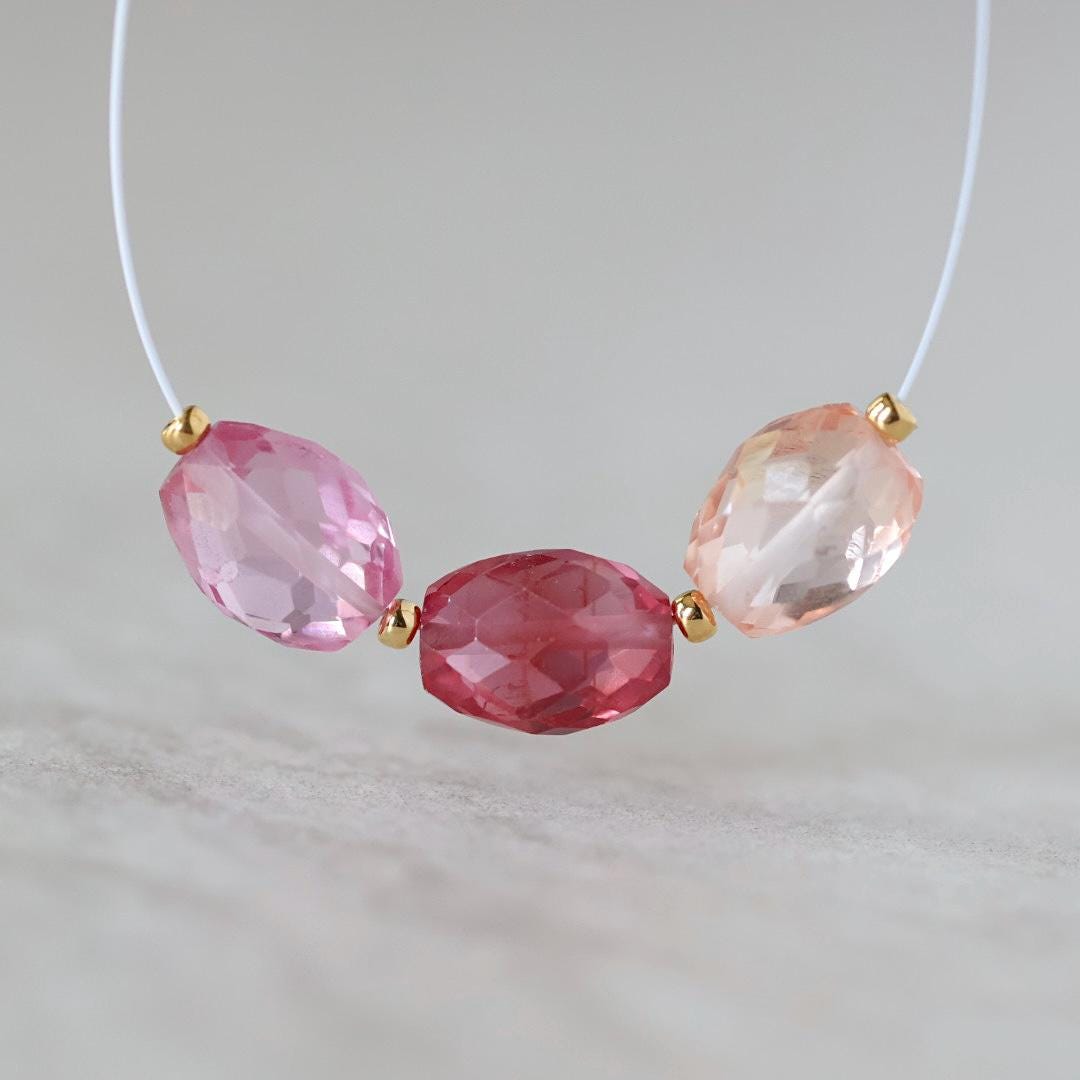 Pink Peach Padparadscha Sapphire Oval Beads Faceted 3 PCs 6x7-8mm Gemstone Beads for DIY Jewelry Making Supplies September Birthstone