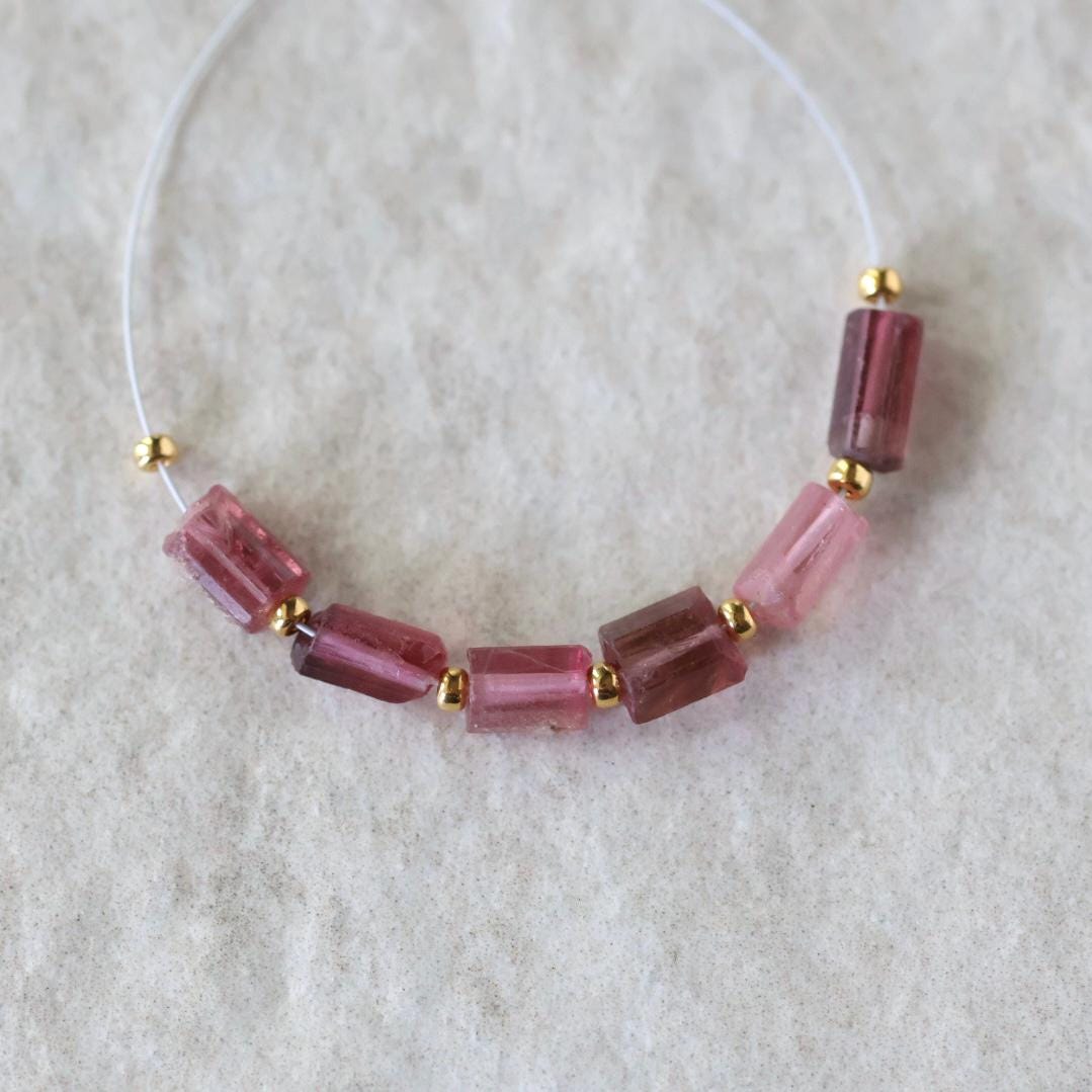Pink Tourmaline Tube Beads Sticks 6 PCs Natural Gemstone for DIY Jewelry Making Supplies Earrings
