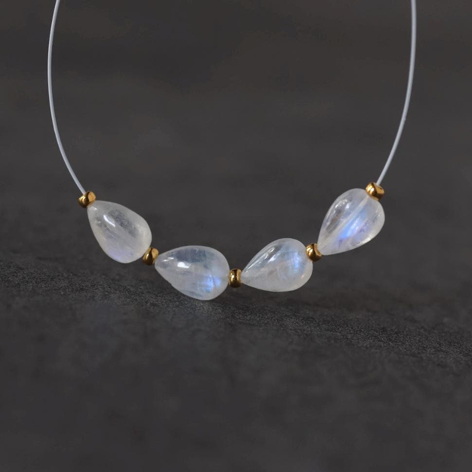 Rainbow Moonstone Teardrop Beads Smooth Oval 4 PCs Natural Gemstone for DIY Jewelry Making