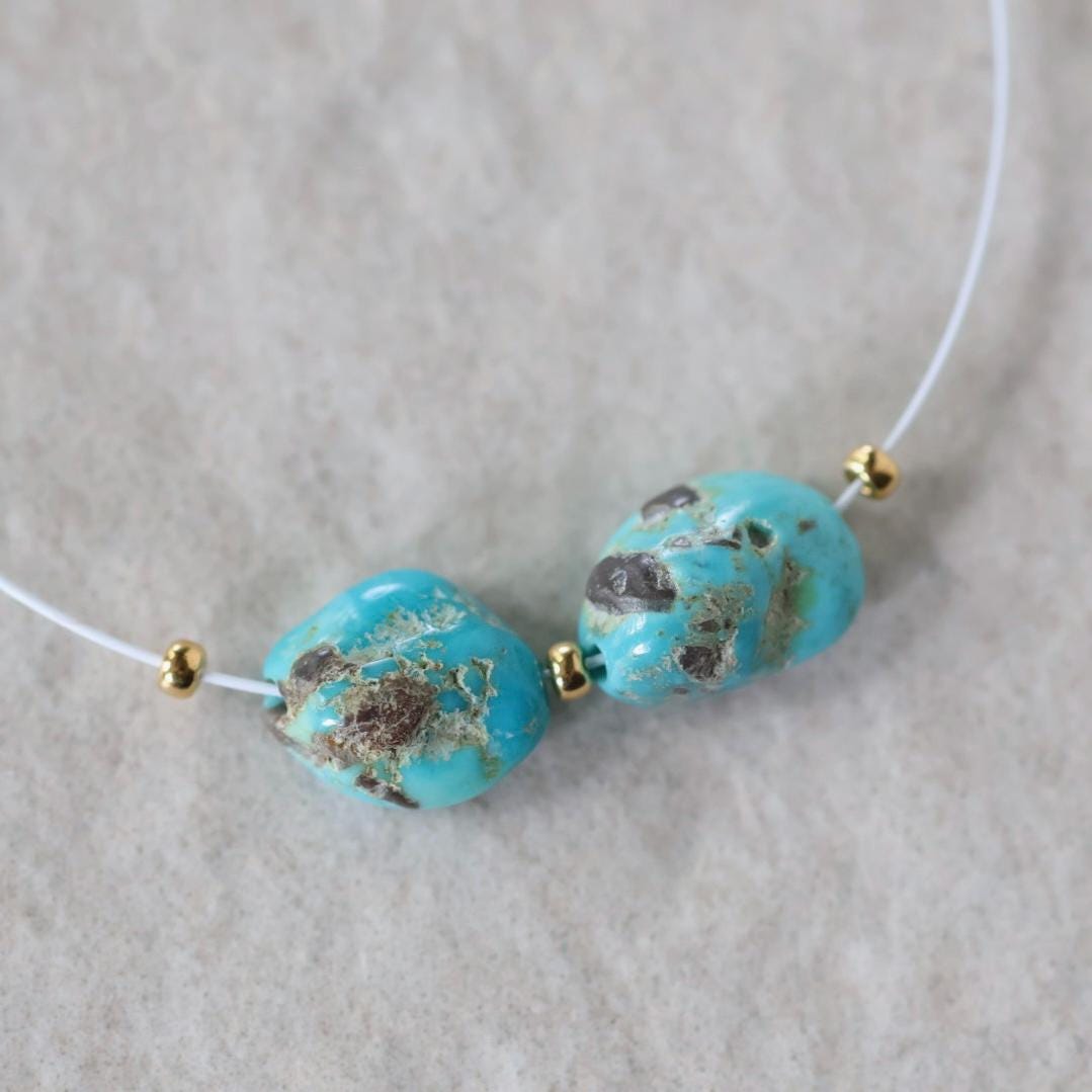 Rare AAA Carico Lake Turquoise Nugget Beads Smooth 7x10mm 2 PCs Nevada Turquoise Gemstone Beads DIY Jewelry Making