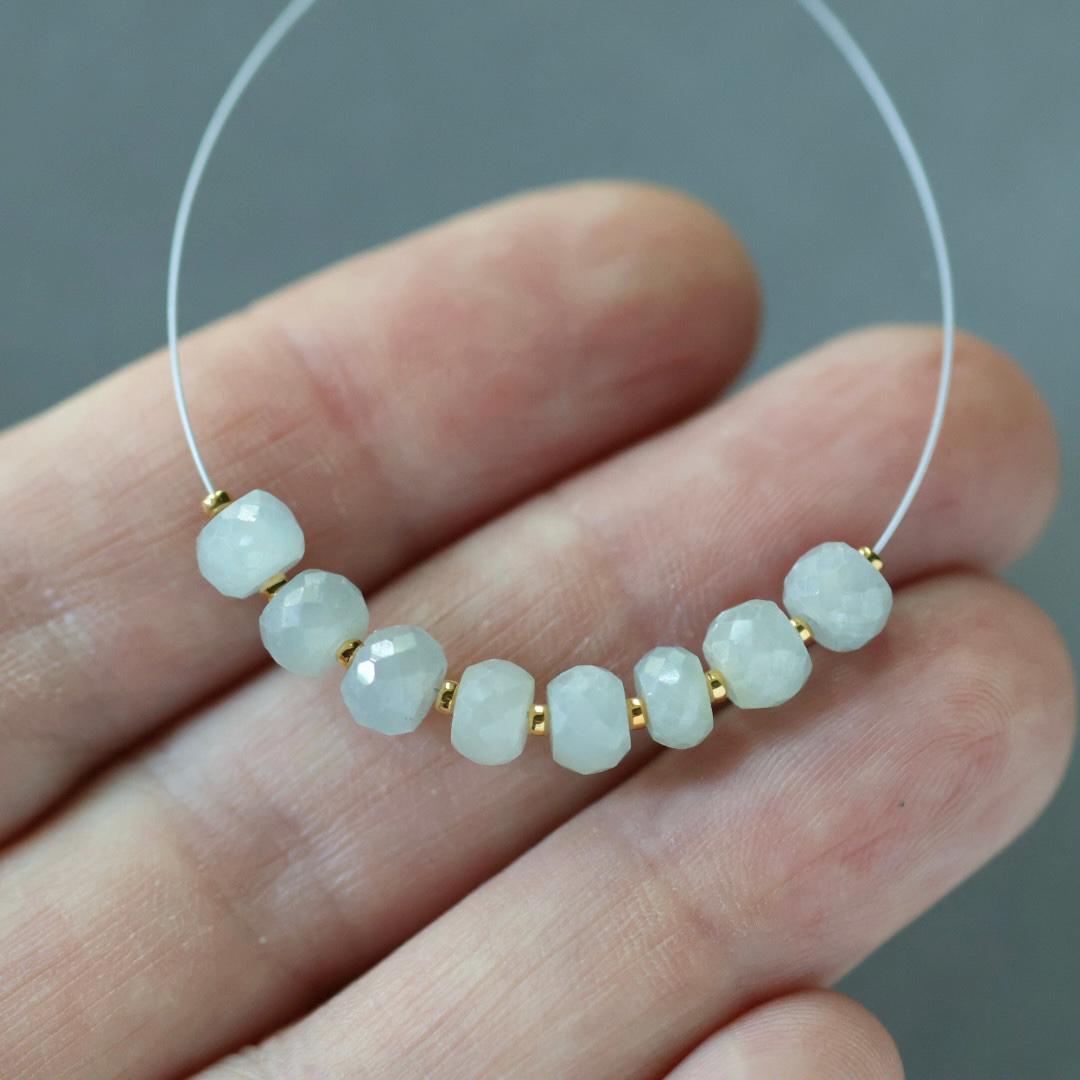 Rare Aqua Blue Sapphire Beads Faceted Rondelle 5.5mm Gray Natural Sapphire 8 PCs Genuine Gemstone Beads for DIY Jewelry Making Supplies