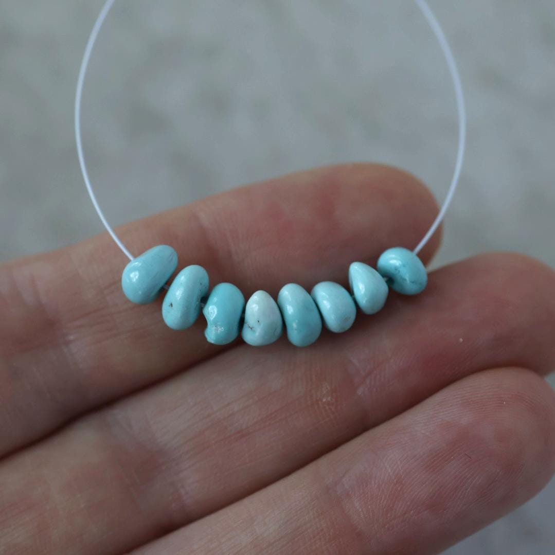 Rare Ethereal Sky Blue Lone Mountain Turquoise Nugget Beads Smooth 5-6mm 8 PCs Nevada Turquoise Gemstone Beads DIY Jewelry Making