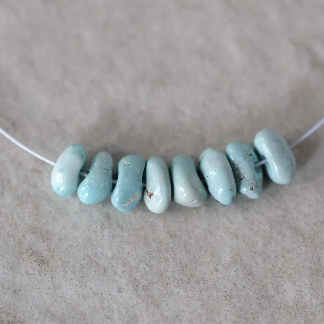 Rare Ice Blue Lone Mountain Turquoise Nugget Beads Smooth 5-6mm 8 PCs Nevada Turquoise Gemstone Beads DIY Jewelry Making