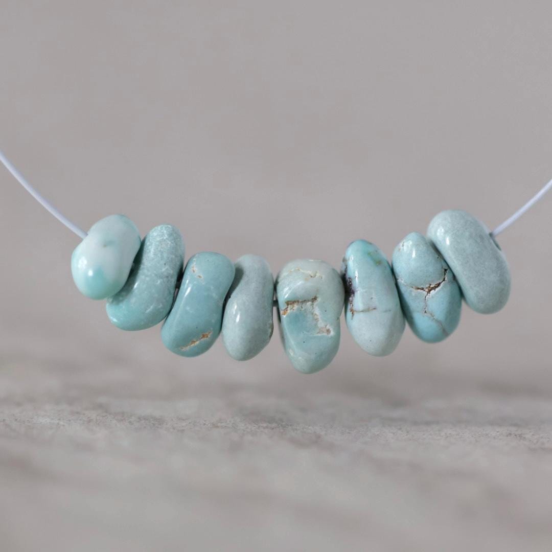 Rare Ice Blue Lone Mountain Turquoise Nugget Beads Smooth 5-6mm 8 PCs Nevada Turquoise Gemstone Beads DIY Jewelry Making
