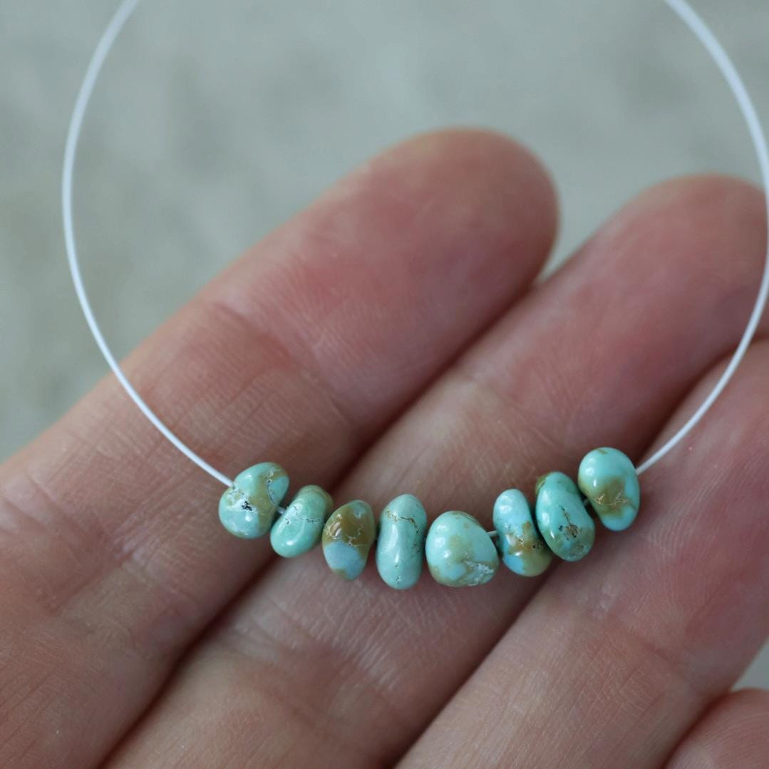 Rare Lone Mountain Turquoise Nugget Beads Smooth 6-7mm 8 PCs Nevada Turquoise Gemstone Beads DIY Jewelry Making December Birthstone