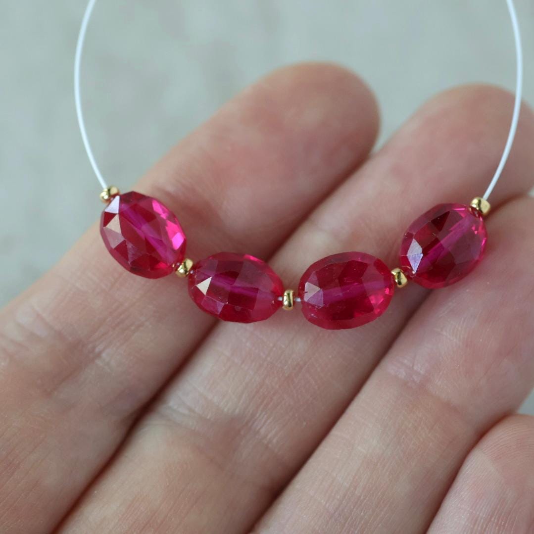 Ruby Oval Faceted Beads 8mm x 10mm Nuggets Stones Chunks Gemstone Bead for Jewelry Making Beading Craft Gift Beads July Birthstone