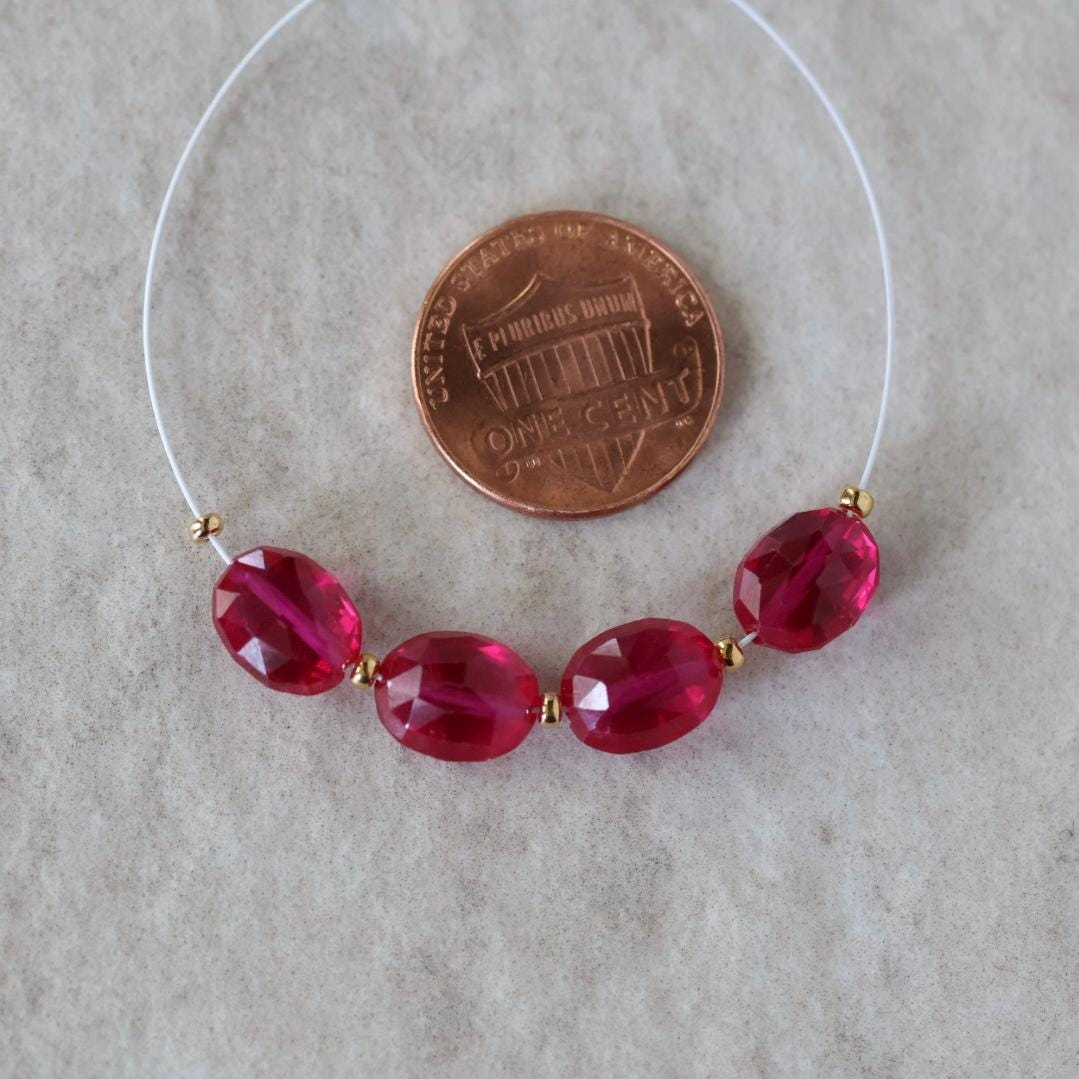 Ruby Oval Faceted Beads 8mm x 10mm Nuggets Stones Chunks Gemstone Bead for Jewelry Making Beading Craft Gift Beads July Birthstone