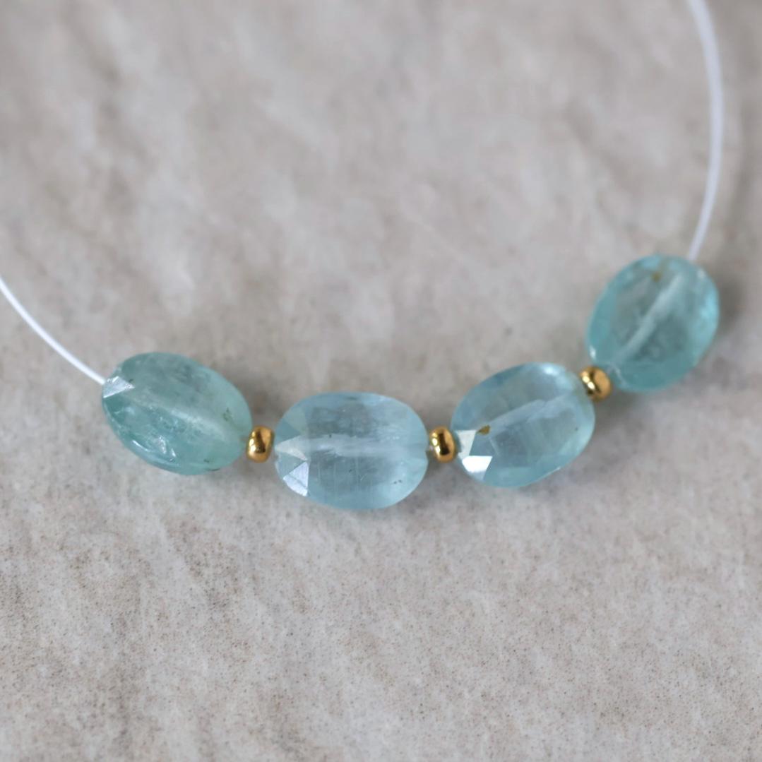 Sky Blue Kyanite Oval Beads Faceted 4 PCs 7x9mm Natural Gemstone for DIY Jewelry Making Earrings Supplies
