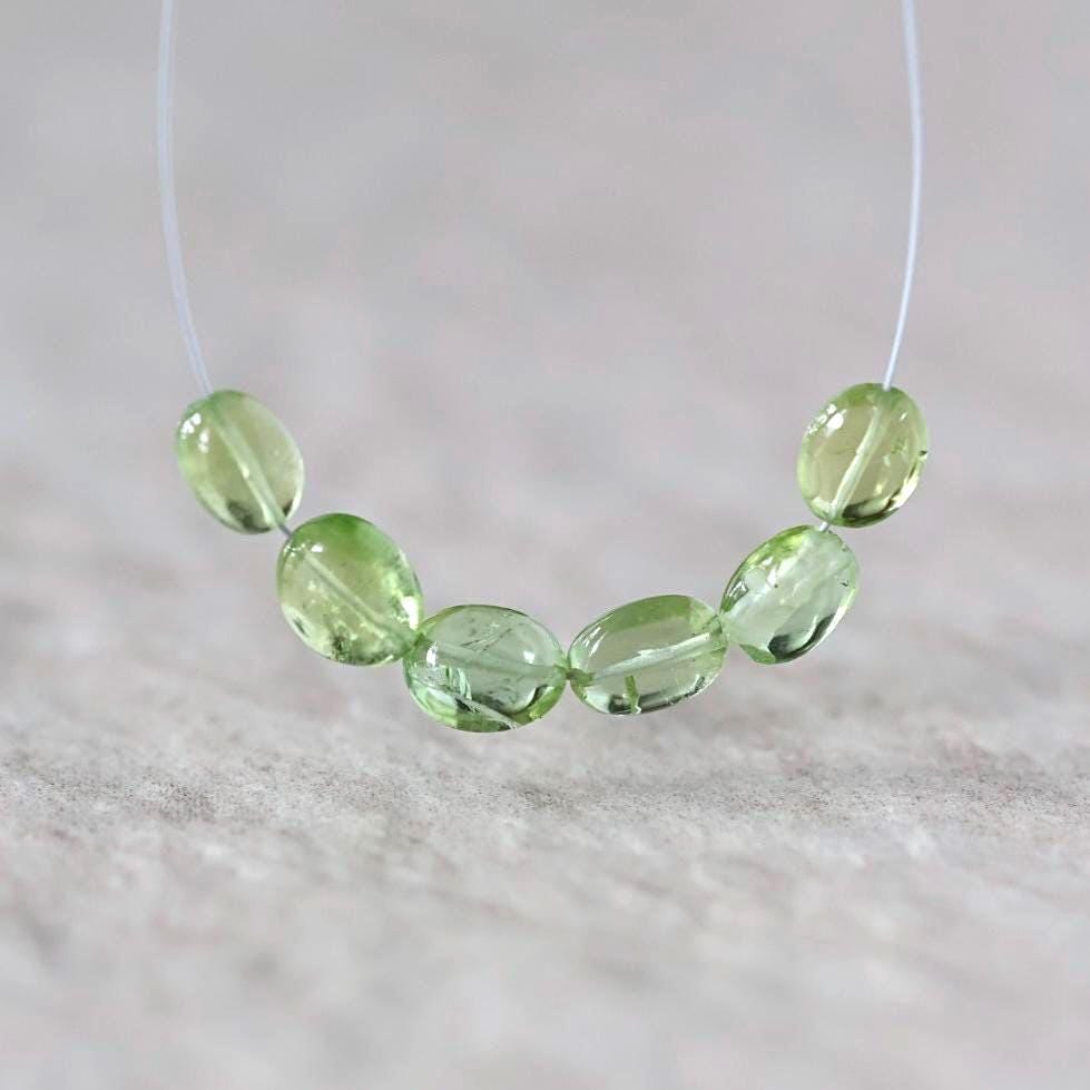 Spring Green Tourmaline Beads - Smooth Oval Natural Gemstone 4 Pcs