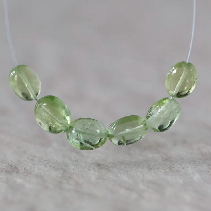 Spring Green Tourmaline Beads - Smooth Oval Natural Gemstone 4 Pcs